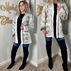 Free people Venus White beaded floral eyelet lace blazer jacket small